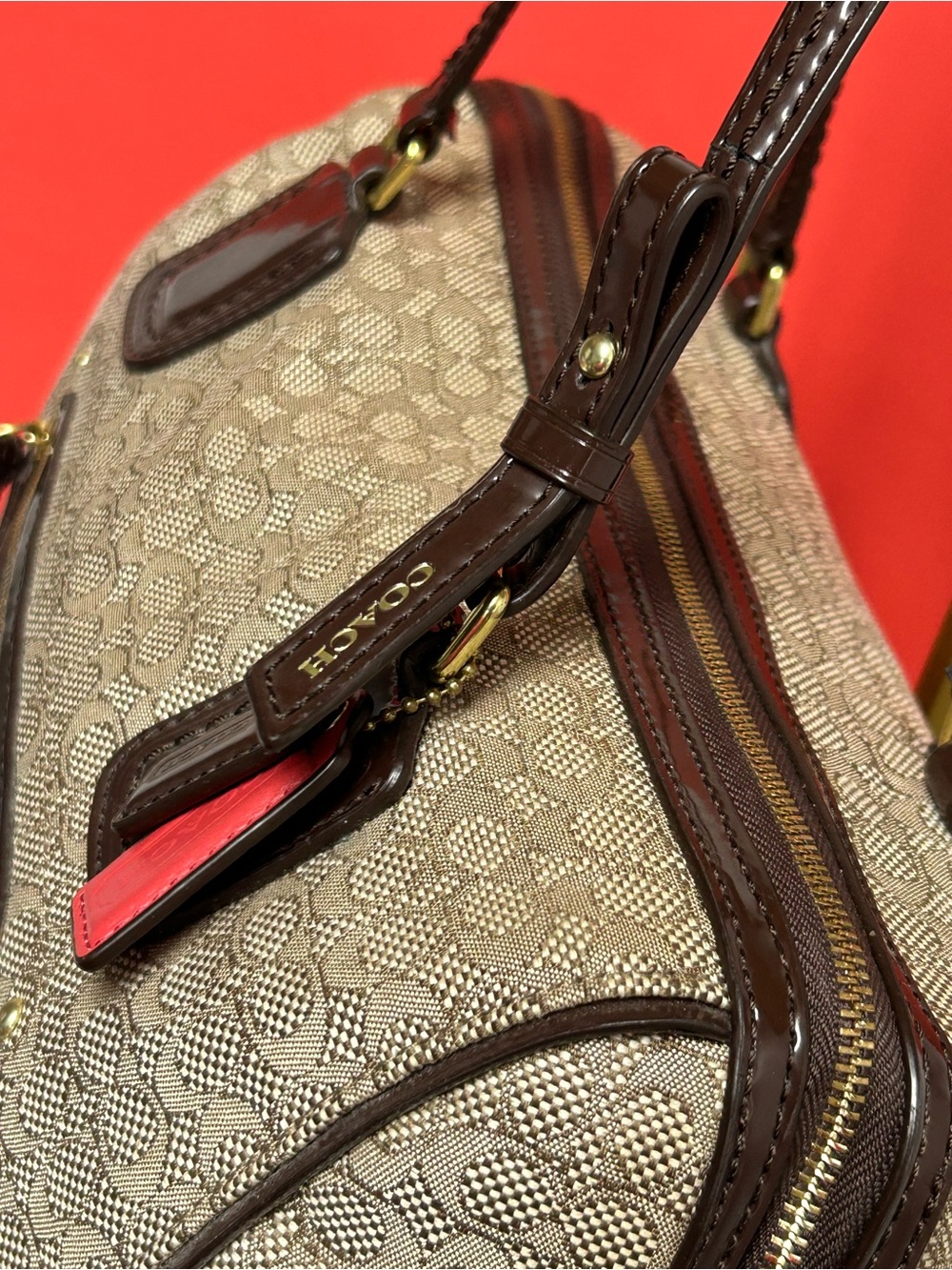 Coach Poppy Oxford Mini “c” Canvas Satchel in Khaki/Brown Approx. 12 x 9.5 x 4 - Picture 12 of 17